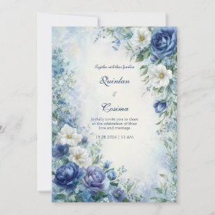 Indigo Rose Nebel Wasserfarbe Umrandung Hochzeit Einladung