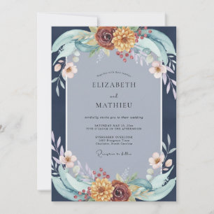 Indigo-Rost-Wildblumen-Hochzeit Einladung