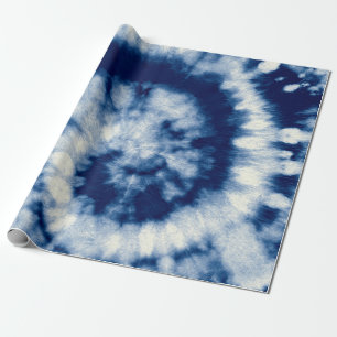 Indigo Round. Bohemian Tie Dye. Blue Roll Psychede Geschenkpapier