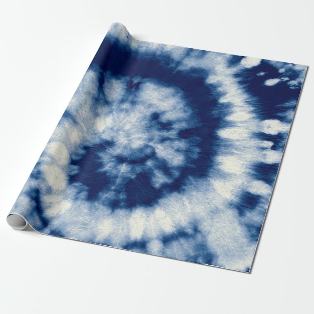 Indigo Round. Bohemian Tie Dye. Blue Roll Psychede Geschenkpapier (Ungerollt)