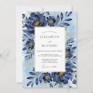 Indigo Royale Pfingstrosen-Hochzeit Einladung