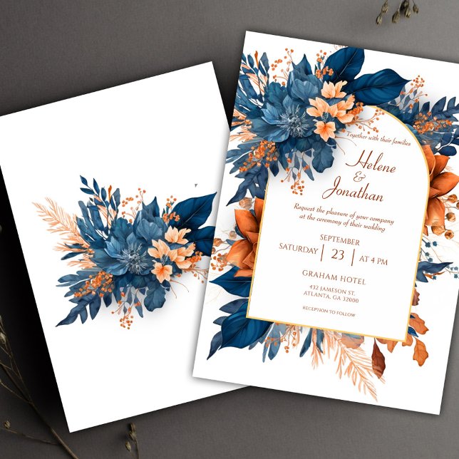 Indigo Rust Boho Wasserfarbe Moderne Elegante Hoch Einladung (Indigo Rust Boho Watercolor Modern Elegant Wedding Invitation)