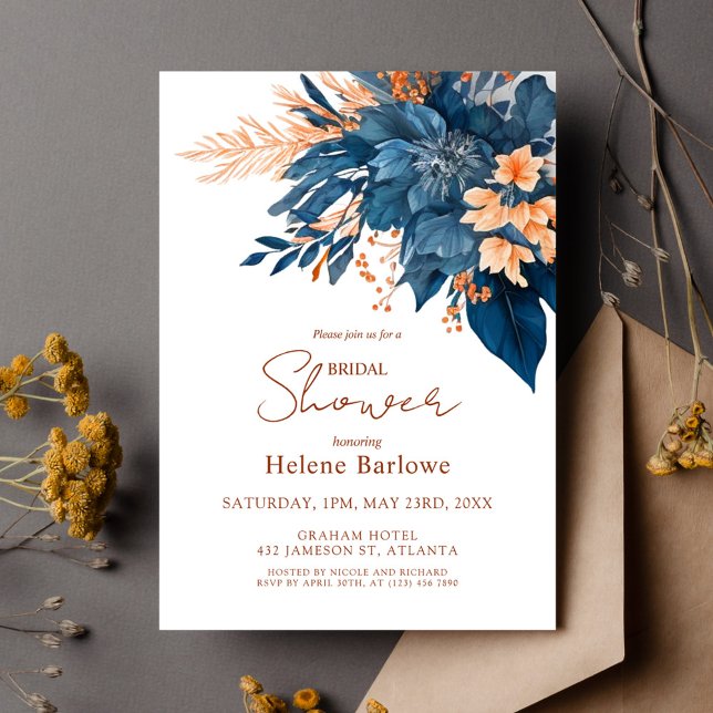 Indigo Rust Wedding Brautparty Einladung (Indigo Rust Wedding Bridal Shower Invitation)