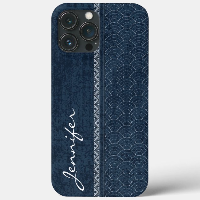 Indigo Sashiko Muster japanische Stickereibezeichn Case-Mate iPhone Hülle (Rückseite)