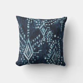 Indigo Satellite Ikat Tribal Watercolor Kissen
