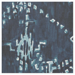 Indigo SatellitenIkat Stammes- Aquarell Stoff