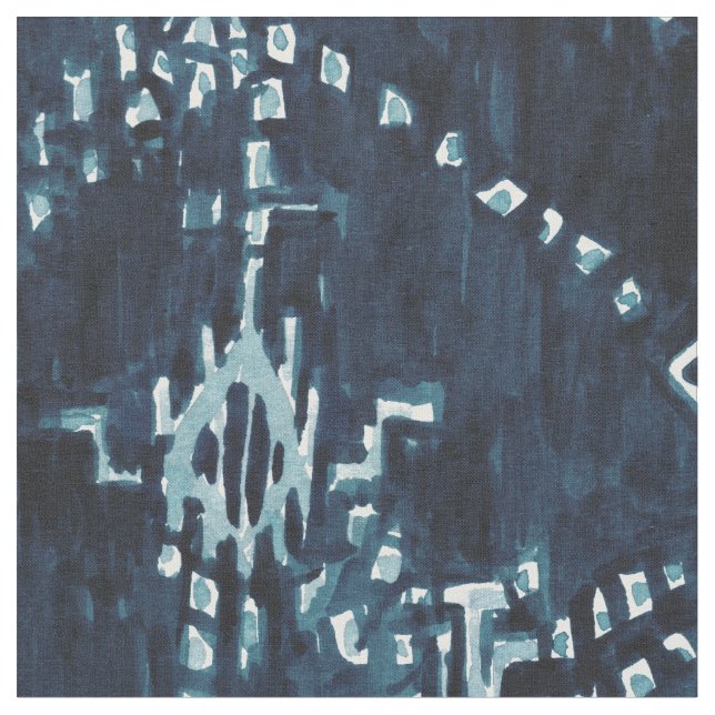 Indigo SatellitenIkat Stammes- Aquarell Stoff (Nahaufnahme)
