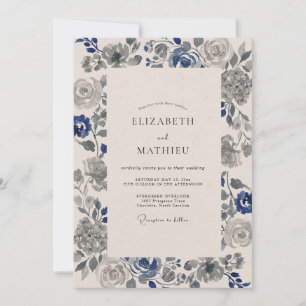 Indigo-Schiefer-Rosen-Hochzeit Einladung