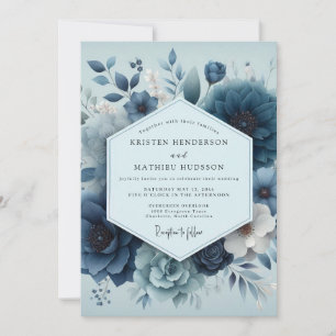 Indigo Schieferblau Florale Hochzeit Einladung