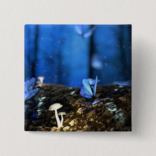 Indigo-Schmetterling und Pilzwald Button (Vorderseite)