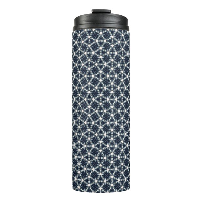Indigo-Schnee-Blüten-Gitter Thermosbecher (Vorderseite)