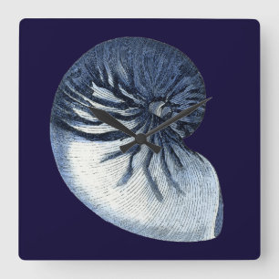 Indigo Shells VII Quadratische Wanduhr