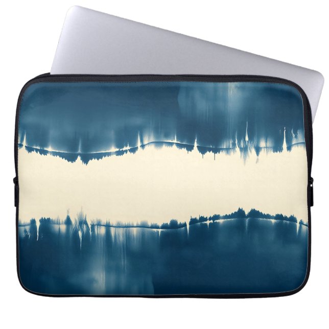 Indigo Shibori Abstrakte Moderne Horizontal Laptopschutzhülle (Vorderseite)