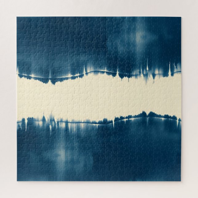 Indigo Shibori Abstrakte Moderne Horizontal Puzzle (Vertikal)