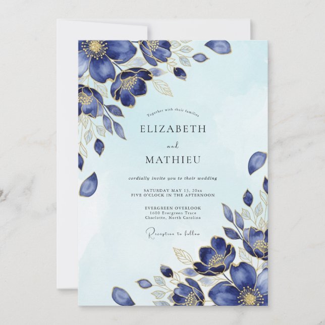 Indigo Shimmering Winter Wedding Einladung (Vorderseite)