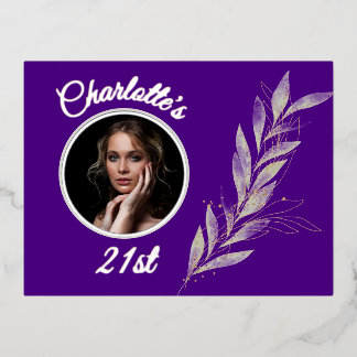 Indigo Silver & Gold Wasserfarbenleaf Geburtstag Folie Einladungspostkarte