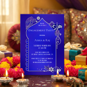 Indigo Silver Henna Mehndi Verlobung Einladung