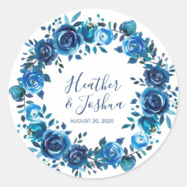 Indigo Smood Floral Wedding Runder Aufkleber