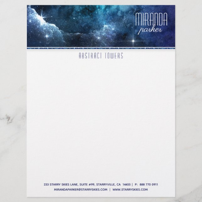 Indigo Starfield Stern-Galaxie-Briefkopf Briefbogen (Vorderseite)