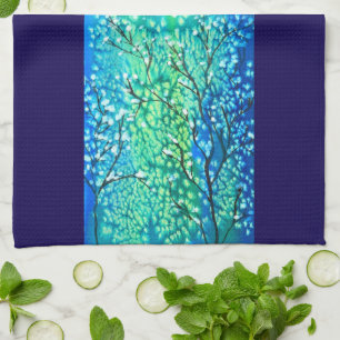 Indigo & Teal Winterzweige Aquarell Geschirrtuch