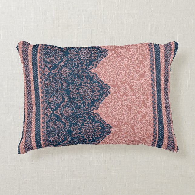 Indigo-Tinte & warmer Blush-KI-Kunst Dekokissen (Vorderseite)