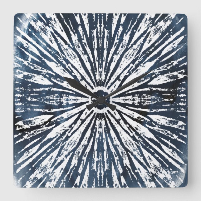Indigo-Tinten-Radialstrahl-Motiv Quadratische Wanduhr (Vorderseite)