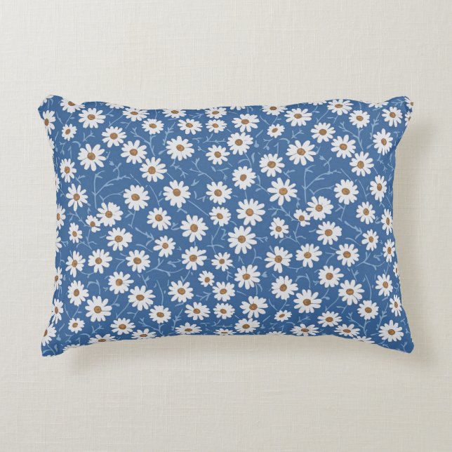 Indigo Traum Gänseblümchen Dekokissen (Vorderseite)