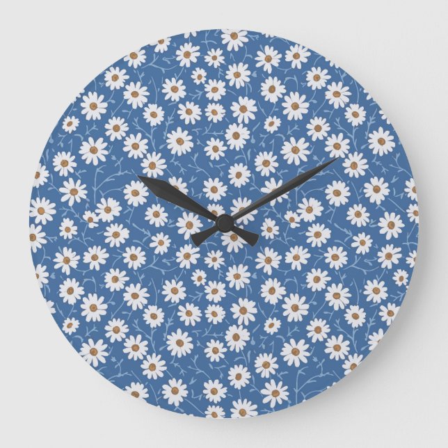 Indigo Traum Gänseblümchen Große Wanduhr (Vorderseite)