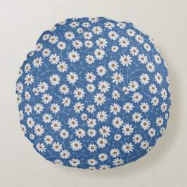 Indigo Traum Gänseblümchen Rundes Kissen