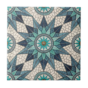 Indigo Türkis Kompass Mosaik – Bleiglas Fliese
