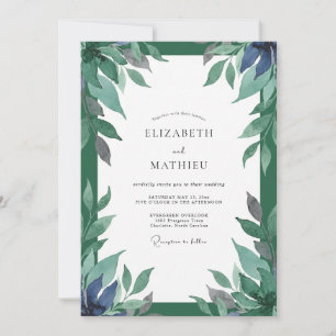 Indigo Türkis Laub Hochzeit Eukalyptus Einladung