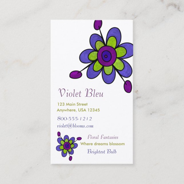 Indigo u. grüne Spaß-Blumen Visitenkarte (Vorderseite)