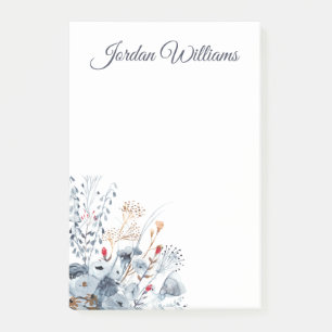 Indigo u. Ocker - Watercolor-Blumen Post-it Klebezettel