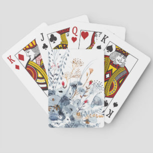 Indigo u. Ocker - Watercolor-Blumen Spielkarten