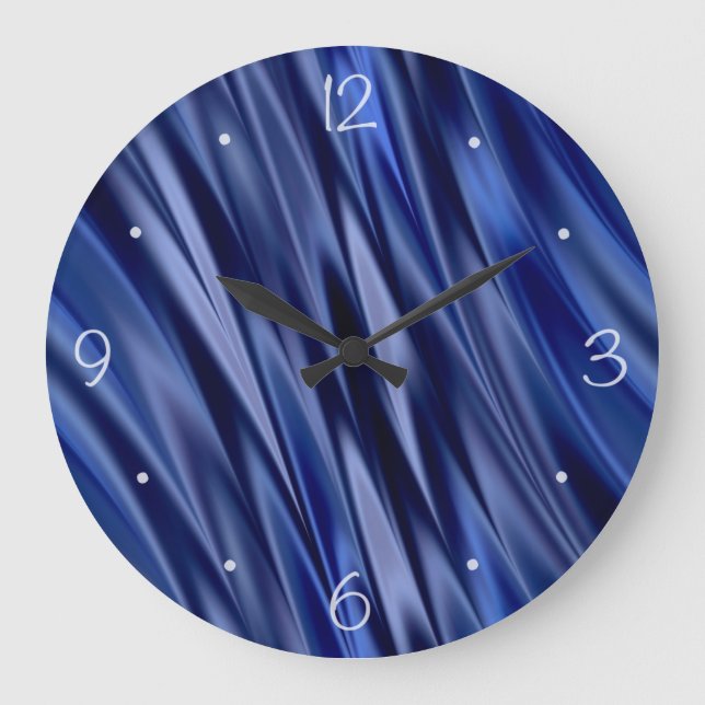 Indigo u. violette blaue Satinartstreifen Große Wanduhr (Vorderseite)