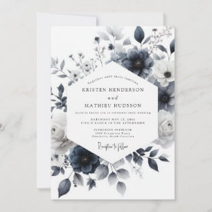 Indigo-Wasch-Botanische Hochzeit Einladung