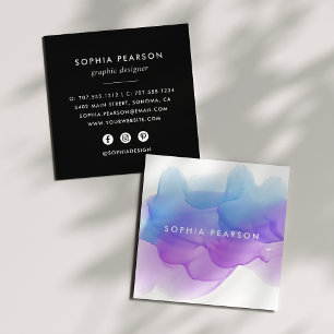 Indigo-Wasserfarbenlot   Soziale Medien Quadratische Visitenkarte