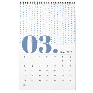 Indigo-Wasserfarbmuster Minimalistischer Kalender 