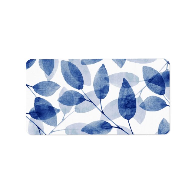 Indigo Watercolor-Blätter Adressaufkleber (Vorne)