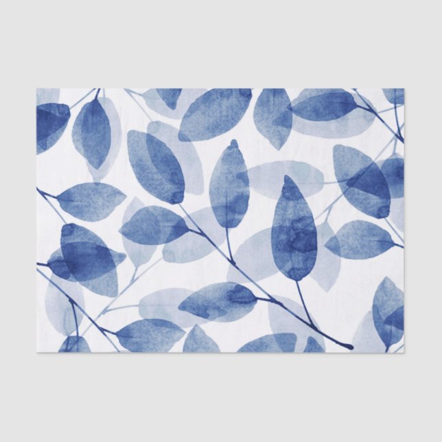 Indigo Watercolor-Blätter Seidenpapier (Vorderseite)