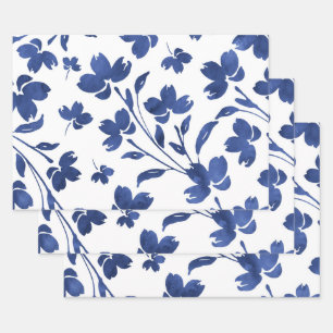 Indigo Watercolor Blume Stems Geschenkpapier Set