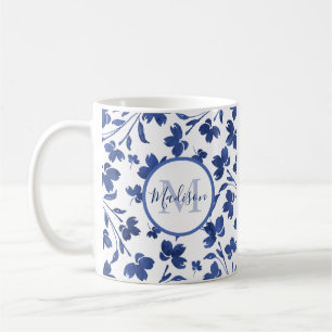 Indigo Watercolor Blume Stems Kaffeetasse
