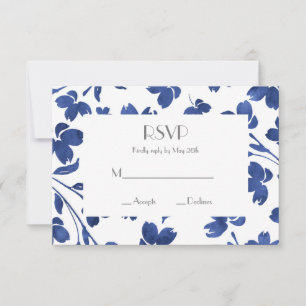 Indigo Watercolor Blume Stems RSVP Karte