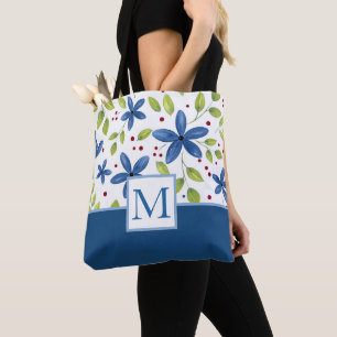 Indigo Watercolor Floral Bouquet Muster