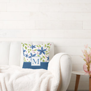 Indigo Watercolor Floral Bouquet Muster Kissen