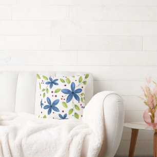 Indigo Watercolor Floral Bouquet Muster Kissen