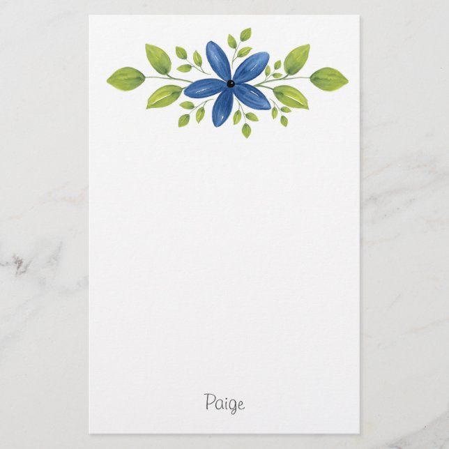 Indigo Watercolor Floral Swag 2 Briefpapier (Vorderseite)