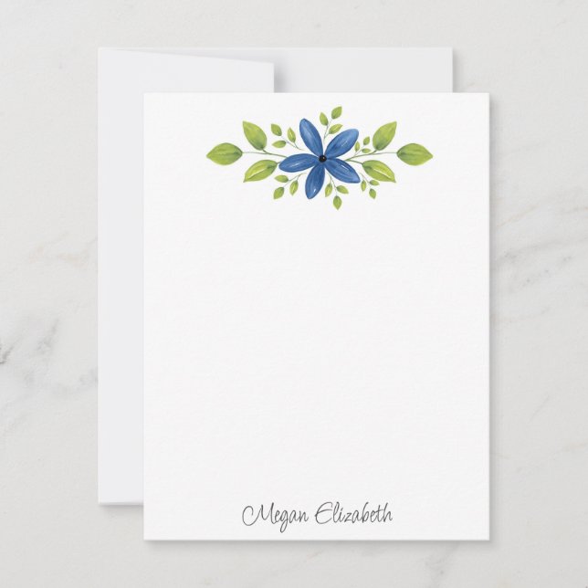 Indigo Watercolor Floral Swag 2 Mitteilungskarte (Vorderseite)