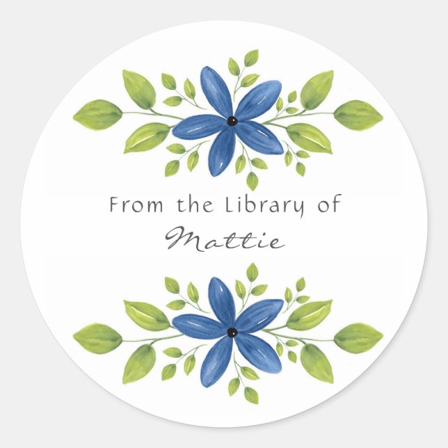 Indigo Watercolor Floral Swag 2 Runder Aufkleber (Vorderseite)
