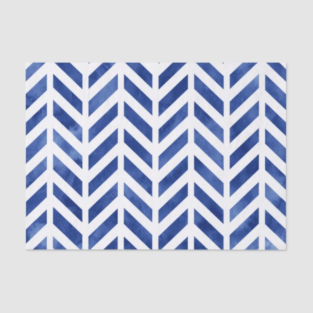 Indigo Watercolor Herringbone Seidenpapier (Vorderseite)